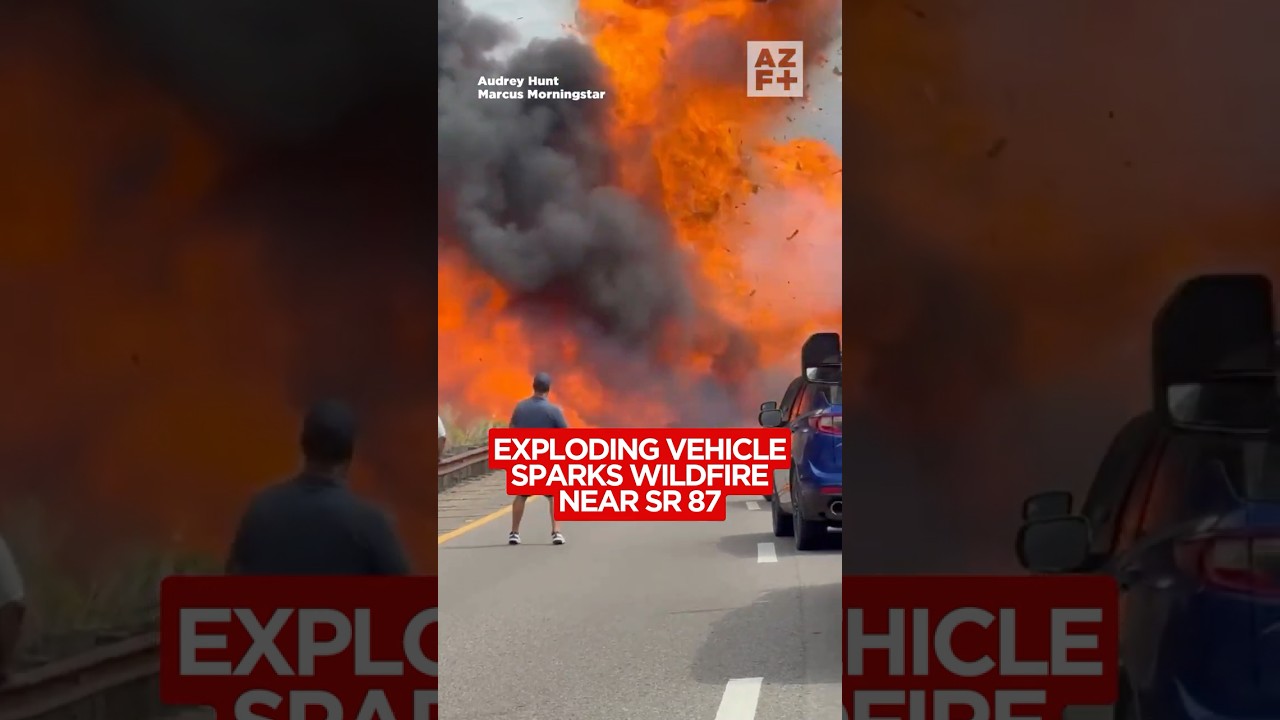 Vehicle explosion causes wildfire