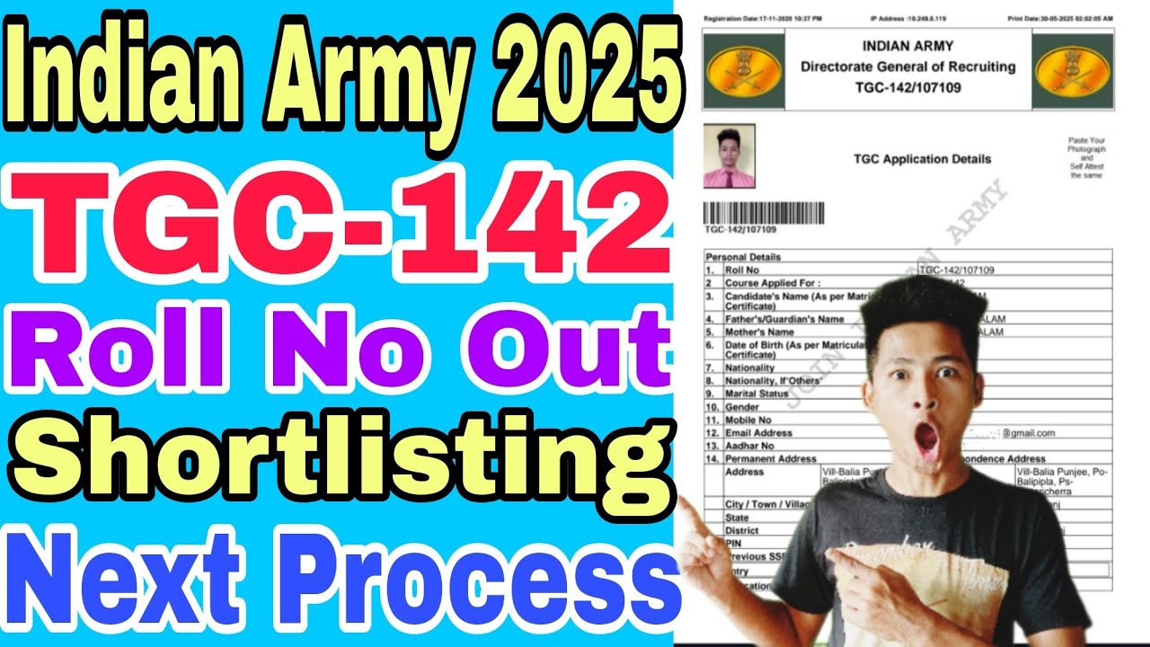 Indian Army TGC-142 Roll No Out Generated 2025, Next Process Shortlisting cutoff For SSB Interview