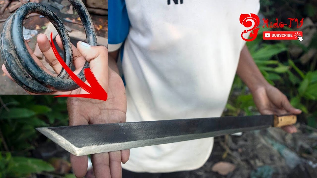 Blacksmithing - Turning Coil Spring into a Sharp Machete Knife Blade by Village Blacksmith