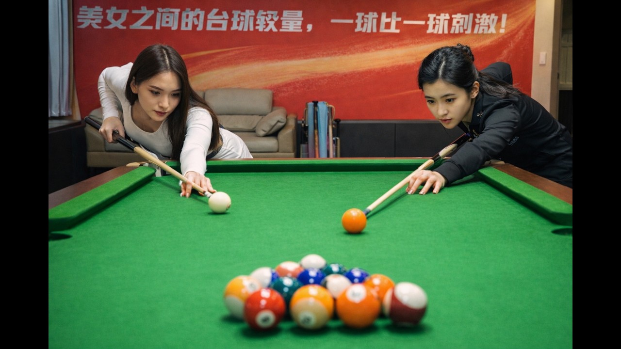美女之间的台球较量，一球比一球刺激！