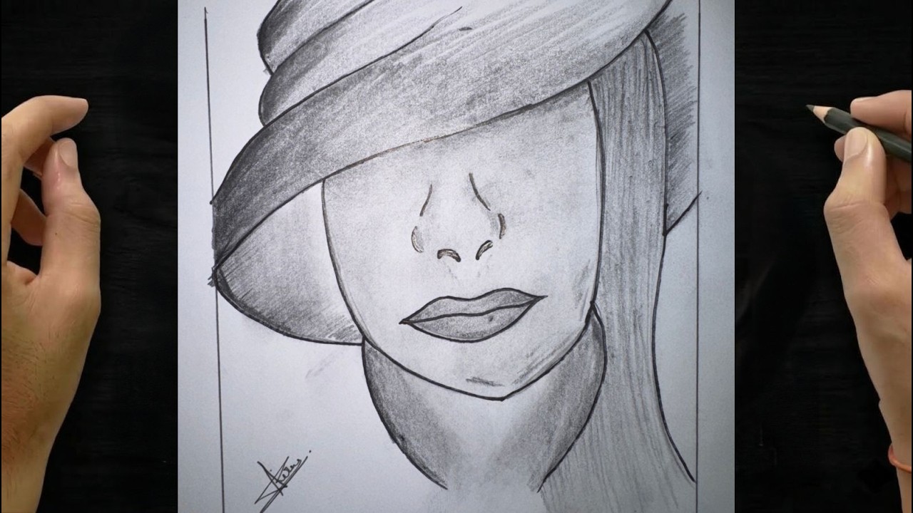 How to Draw a Beautiful Girl with Hat | Easy Pencil Sketch Step by Step #pencilsketch#girldrawing
