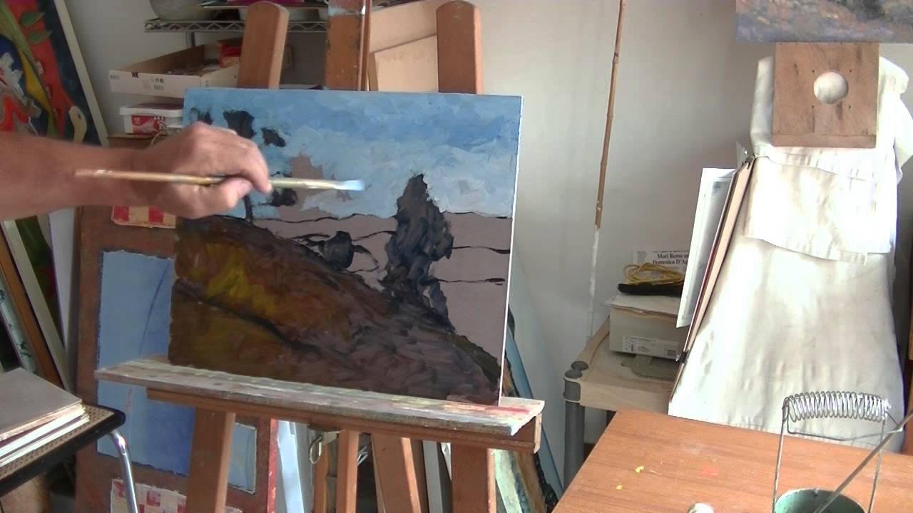 Dipingere ad olio un semplice paesaggio.