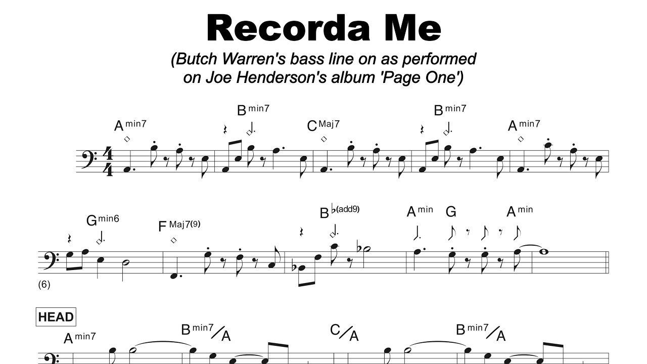 Recorda Me - Butch Warren's bass line TRANSCRIBED (follow ➝ Read ➝ PLAY along)