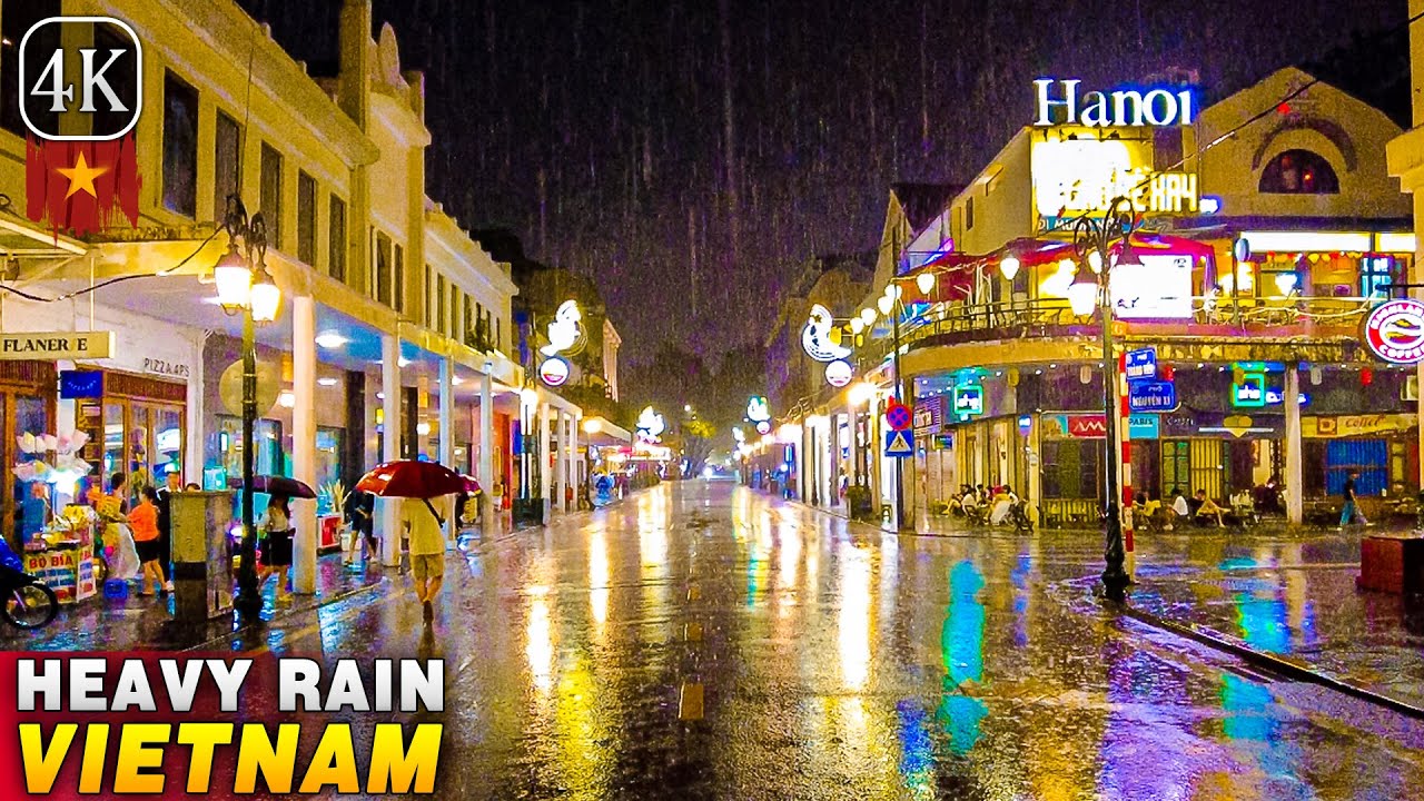 ⛈️Hanoi Heavy-Rainy Night Walk ☔️ Nightlife in HANOI VIETNAM Under the Rain 🇻🇳 Vietnam Nightlife 4K