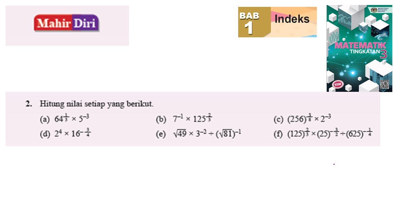 KSSM Matematik Tingkatan 3 Bab 1 indeks hitung nilai mahir diri no2  cabaran dinamis buku teks