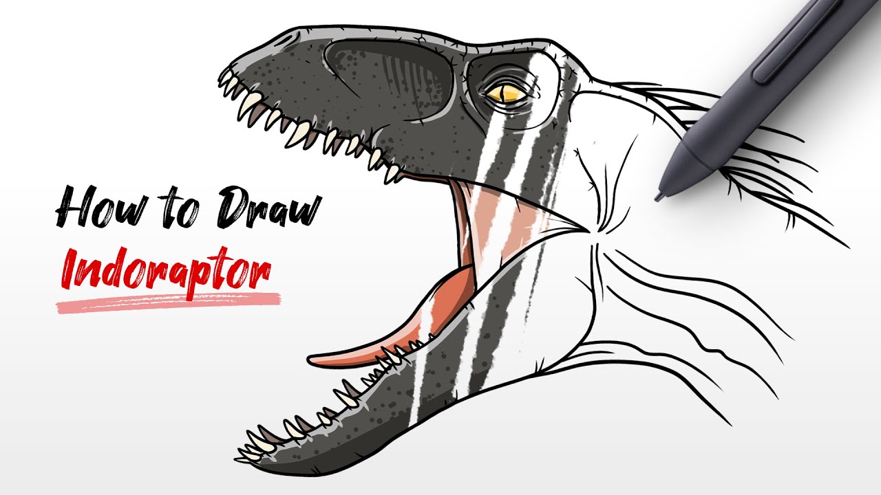 How to Draw Indoraptor Head dinosaur from Jurassic Park and World Step By Step