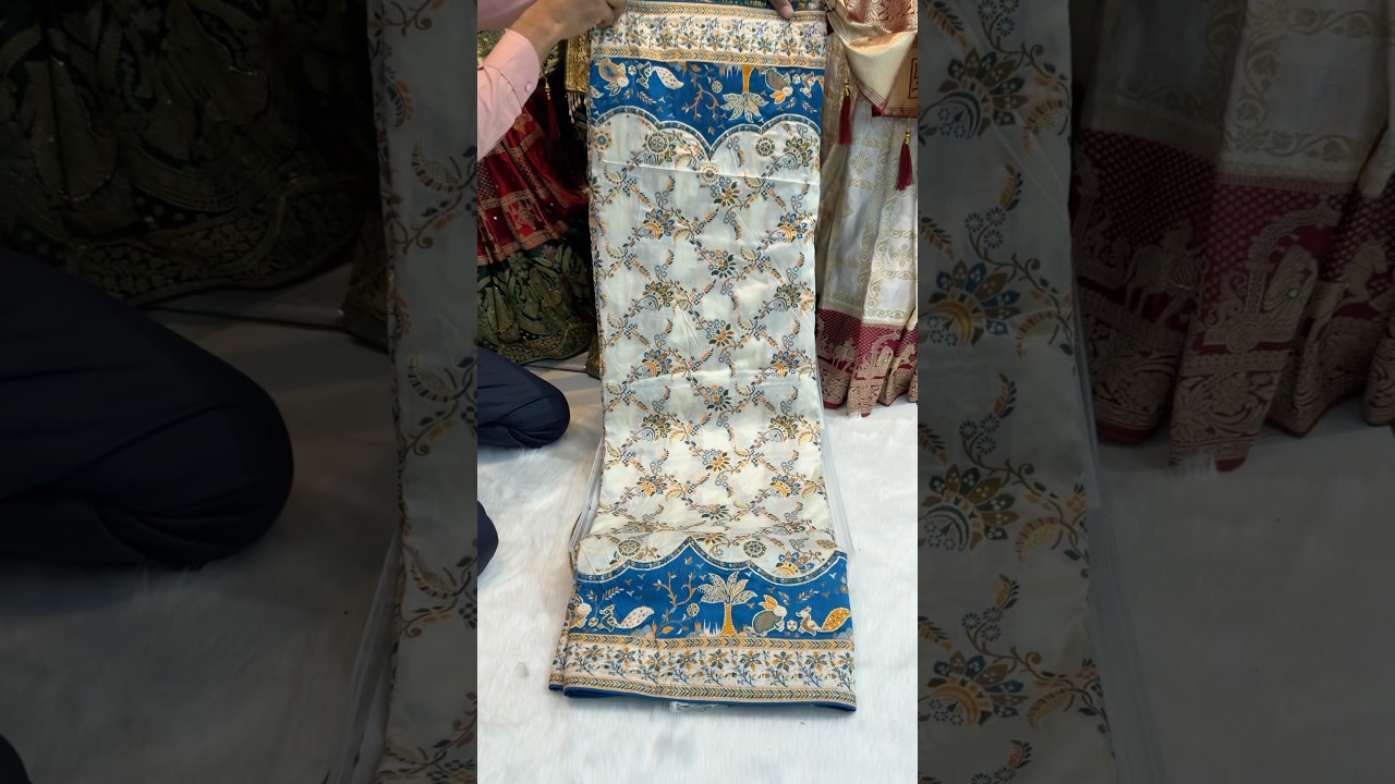 A very beautiful pure pasmina silk white and blue colour ￼Sarees #trending #saree #new #shorts