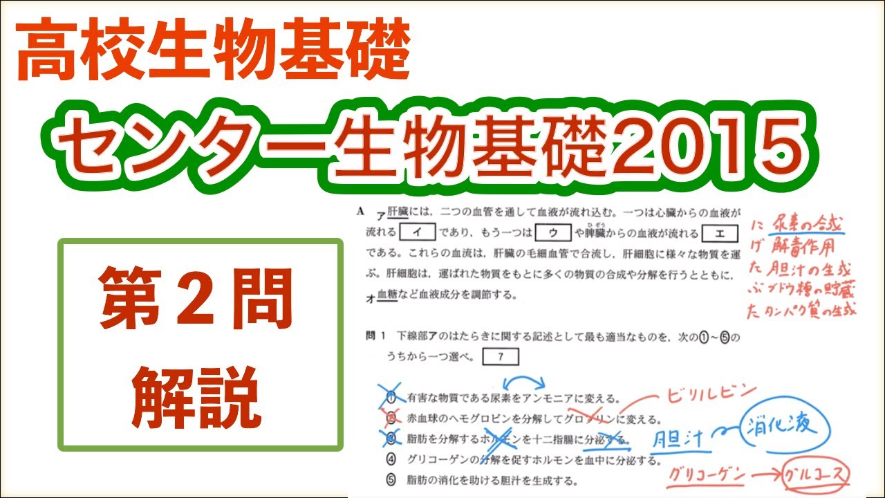 高校生物基礎「センター2015　大問２」