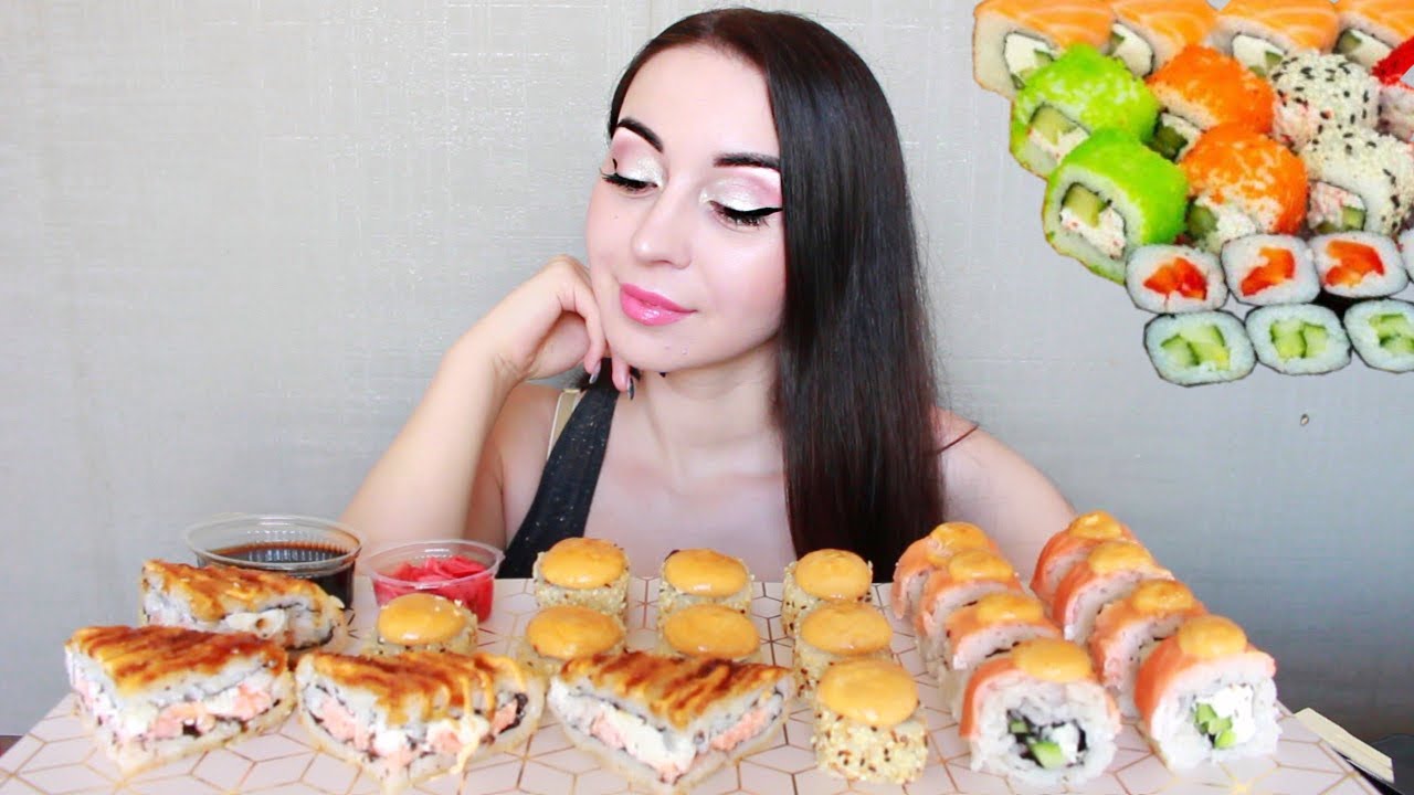СУШИ БУРГЕР / РОЛЛЫ  / ГДЕ Я РАБОТАЮ ? MUKBANG asmr Ayka Emilly