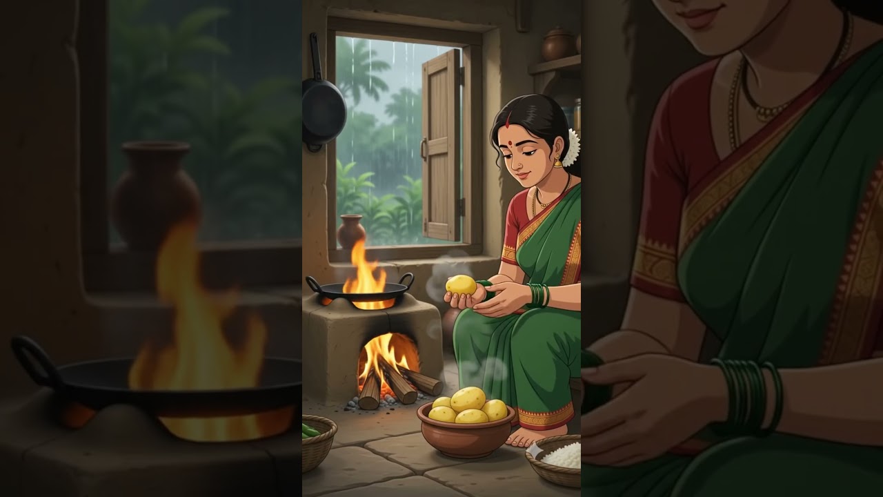 Breakfast Series #EP2 🍽️ | Rainy Day Masala Dosa & Coconut Chutney 🌧️ #cooking #shorts #asmr #ghibli
