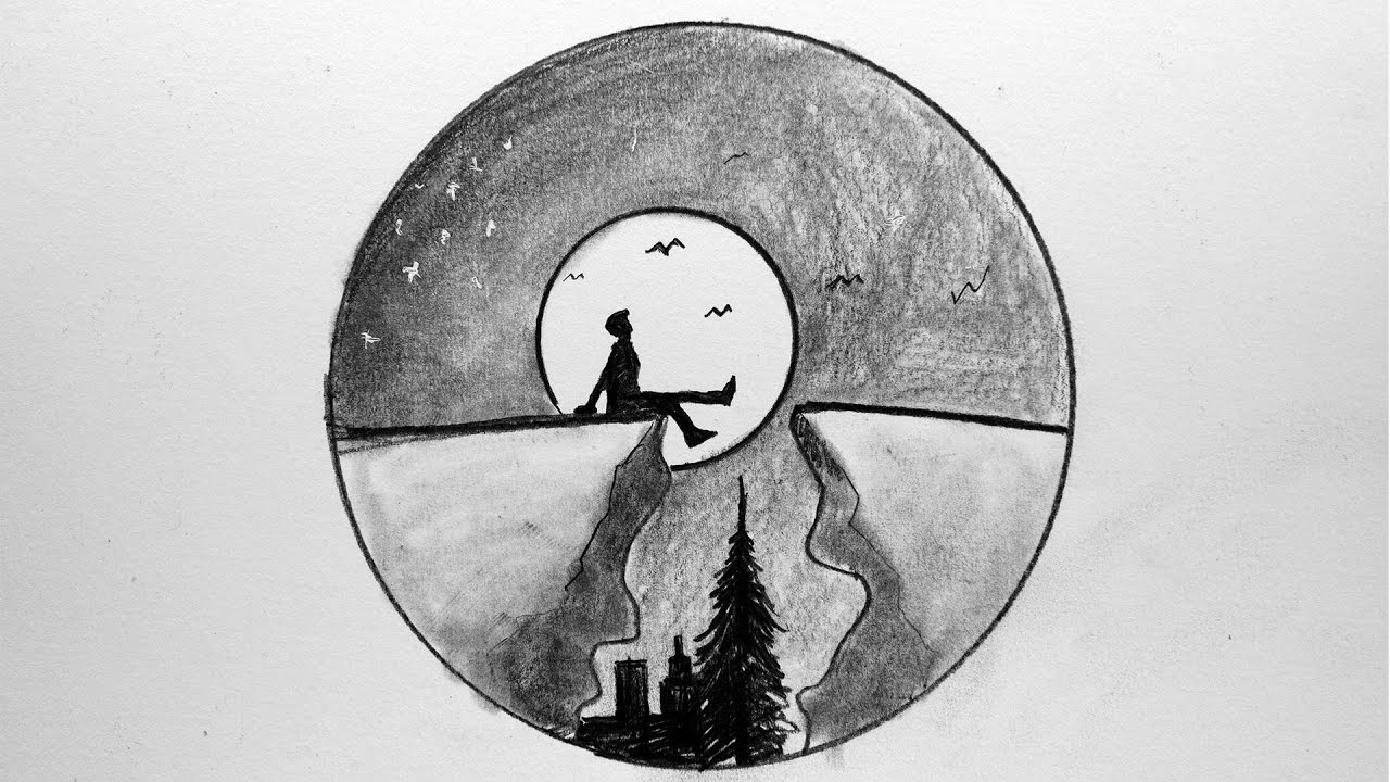 How To Draw A Sunset Silhouette Scene Easy!