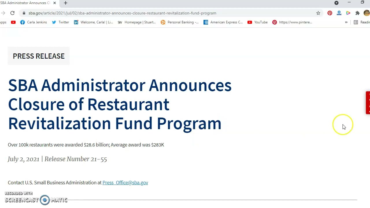 Breaking News: The SBA Will Close The Restaurant Revitalization Fund July 14, 2021