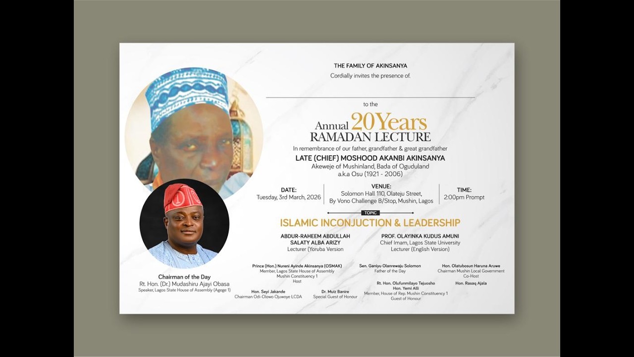 LIVE [LAGOS]: ANNUAL 20 YEARS RAMADAN LECTURE.