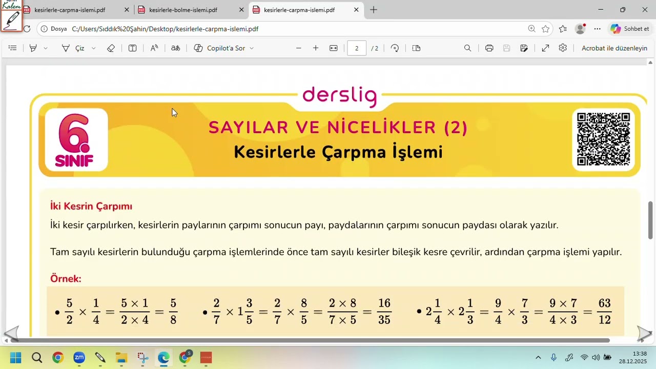 Kesirler çarpma ve bölme işlemi etkinlik çözümleri