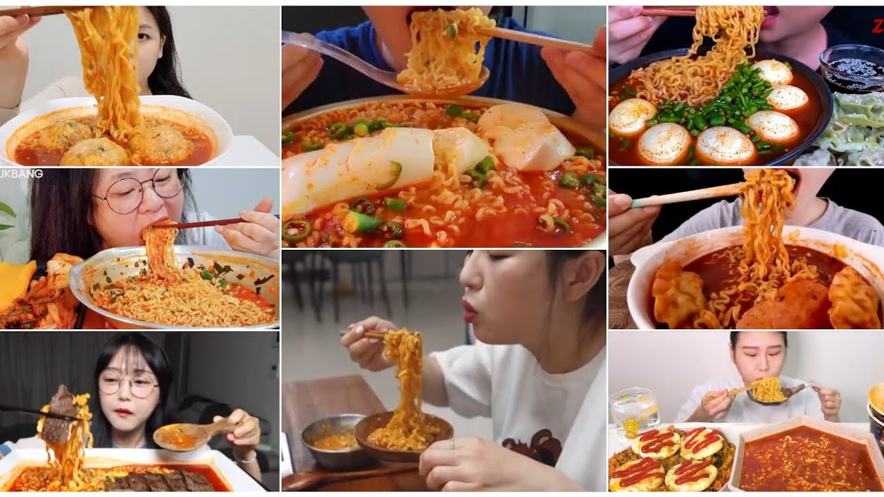 soupy noodles compilation mukbang 🥢Asmr Eating Spicy Ramen Noodles🍜Eating Sounds Compilation🤤💜🥢