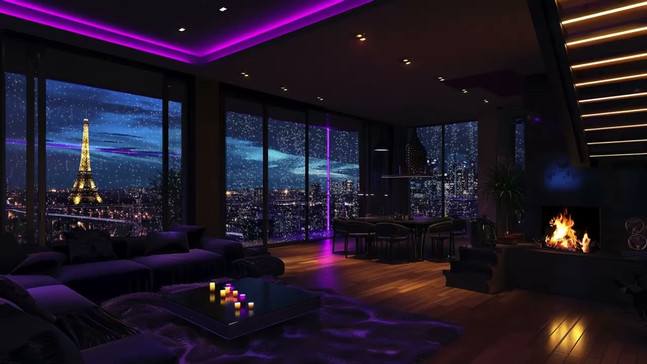 Evening City Rain Mood | Soft Fire Ambience for Relaxation and Sleep Calm