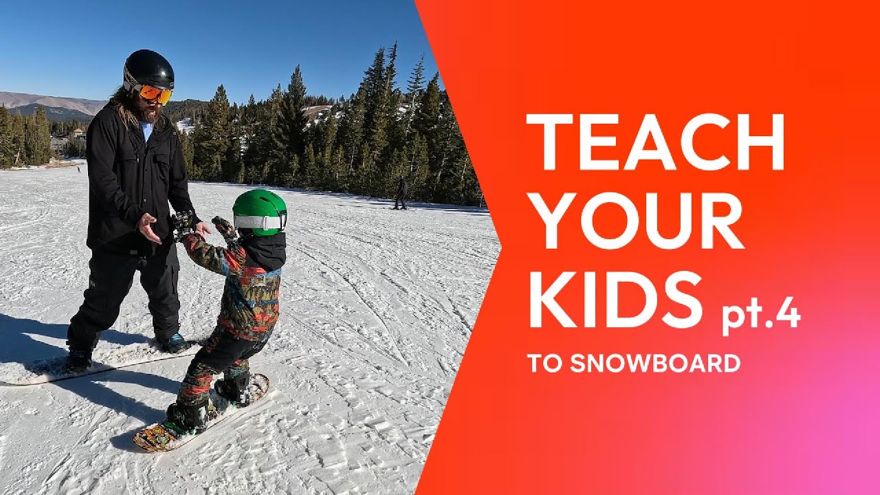 Teach Your Kids to Snowboard - PART 4 - Linking First Turns! How to ride the flat sections!
