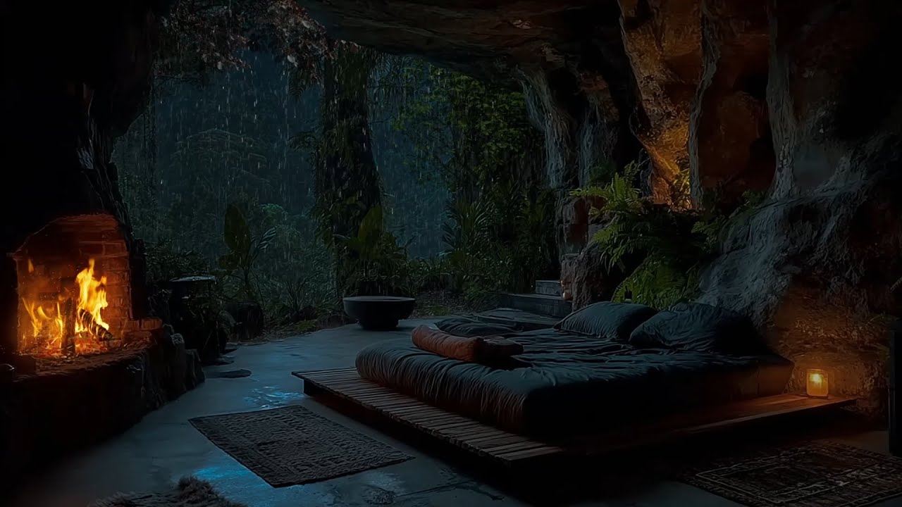 Storm Shelter Ambience ⛈️Heavy Rain, Thunder & Fire Sounds for Deep Sleep and Inner Calm 🔥😴