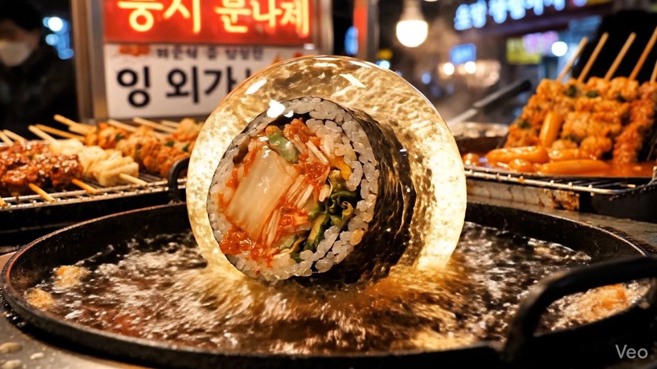 AI Food ASMR | Crispy Kimbap Deep Fry in Boiling Oil – Satisfying Cooking Sounds