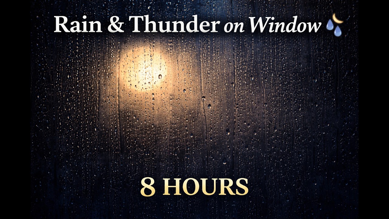 Rain on Window at Night 🌧️ Thunderstorm Sounds & Moonlight Ambience (8 Hours)