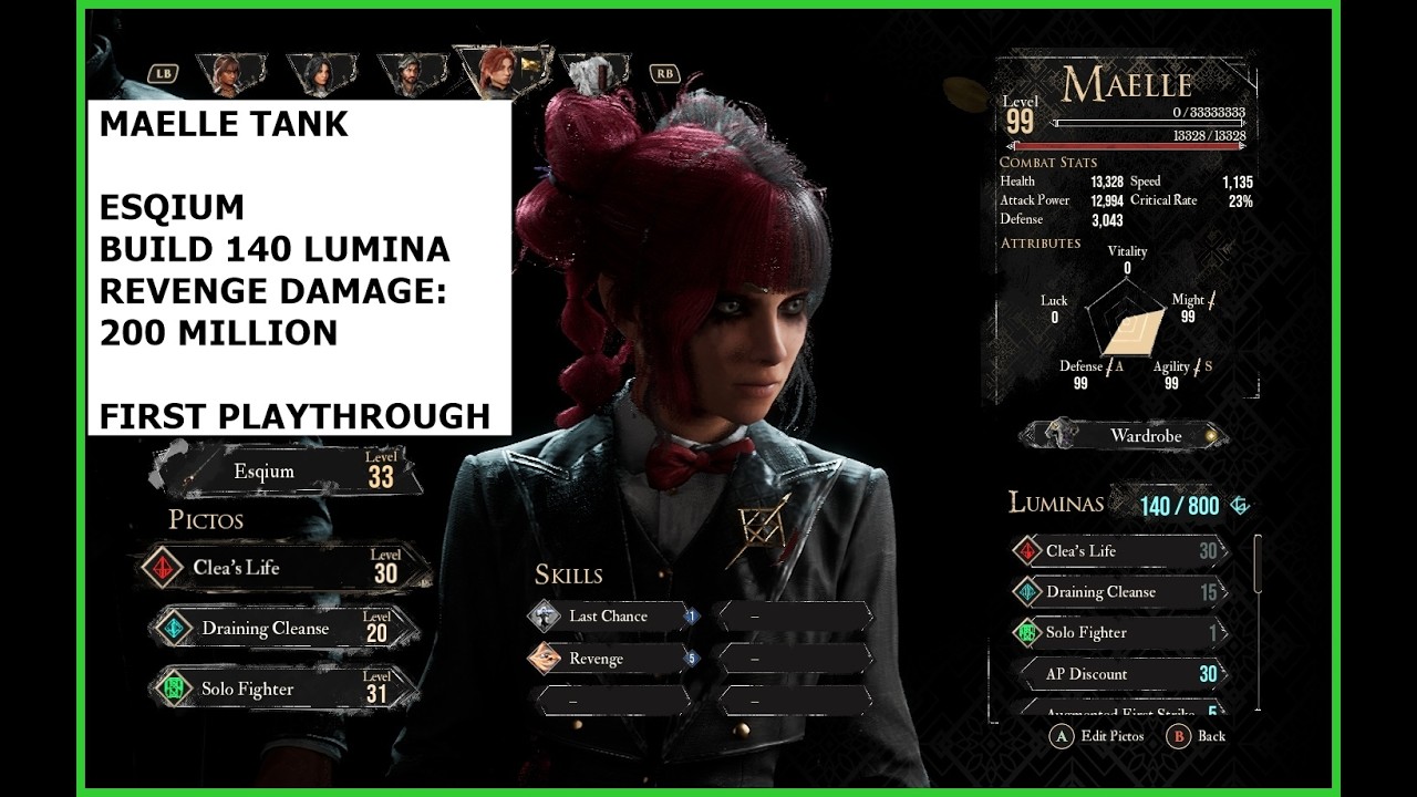 CLAIR OBSCUR - MAELLE TANK ESQIUM - BUILD 140 LUMINA - REVENGE DAMAGE 200 MILLION - NO ROULETTE