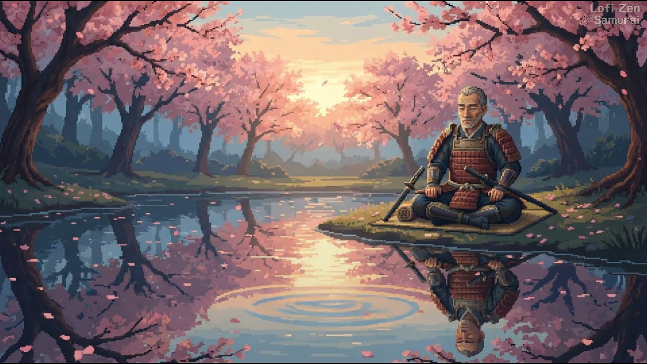 You are safe here… rest by the sakura pond at sunset