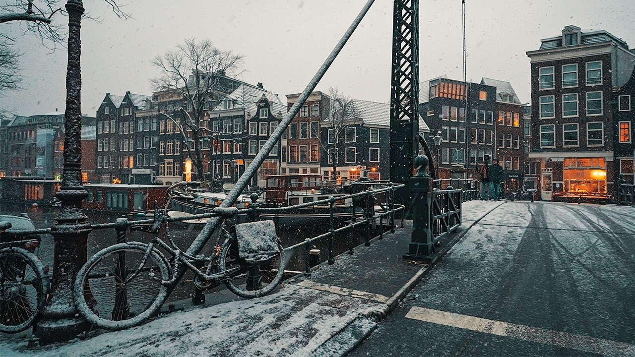 Snow Walk in Amsterdam • 4K ASMR