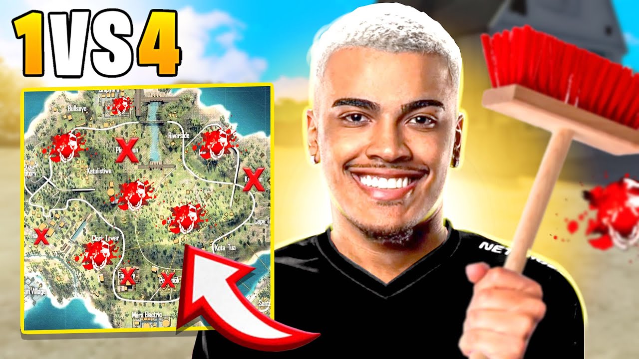 LIMPEI MAIS QUE A METADE DO MAPA NESSE SOLO VS SQUAD INSANO - FREE FIRE HUD 4 DEDOS