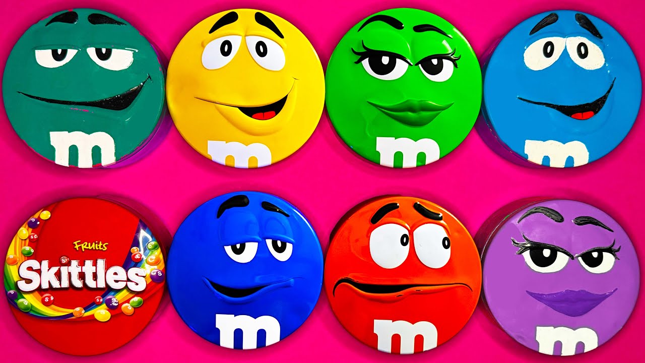 Satisfying Video | Super Unpacking Rainbow Skittles and Sweet M&M'S Candy From Bright Tins ASMR