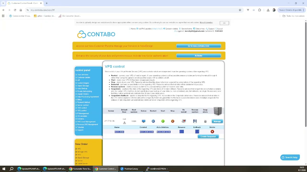Actualizacion de la API desde versiones anteriores utilizando el script UpdateAPILAMP.sh