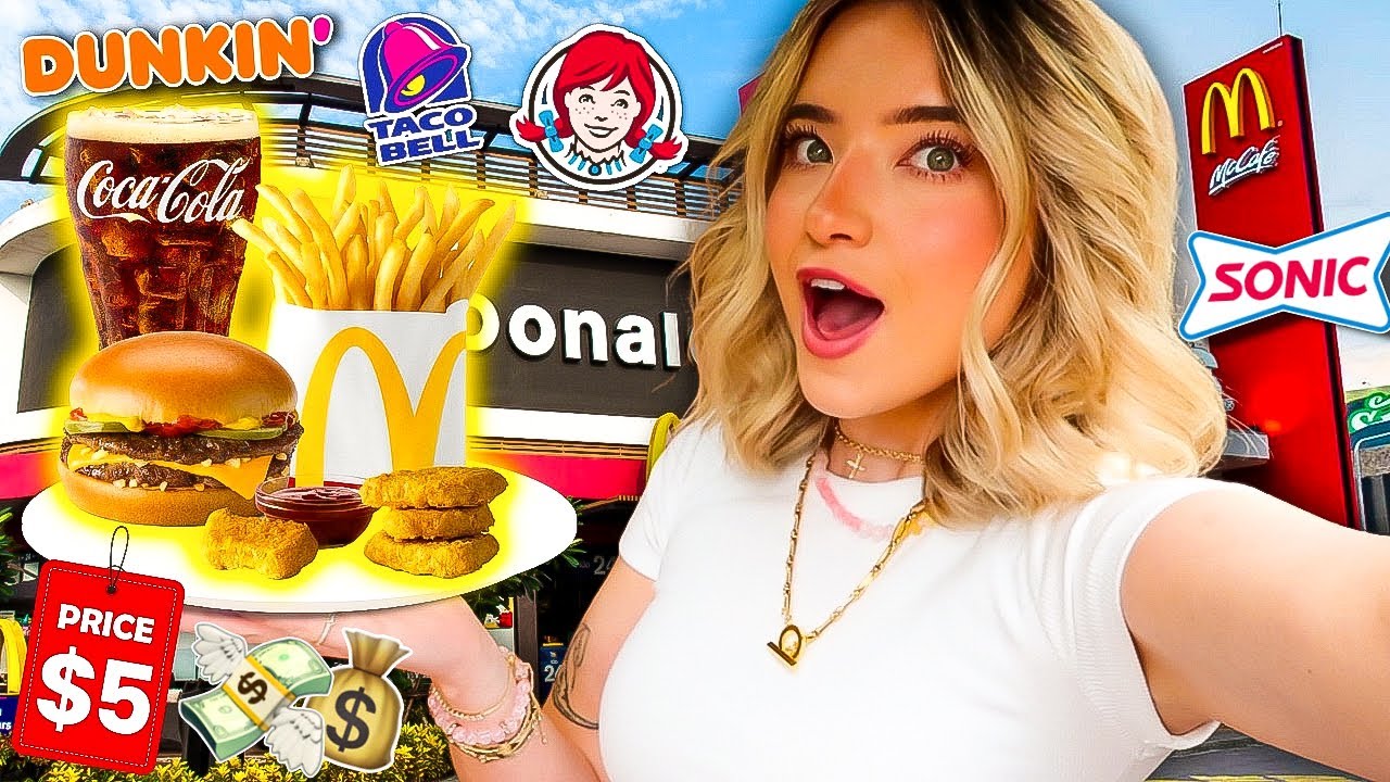 EATING ONLY $5 at 5 FAST FOOD RESTAURANTS FOOD CHALLENGE!!