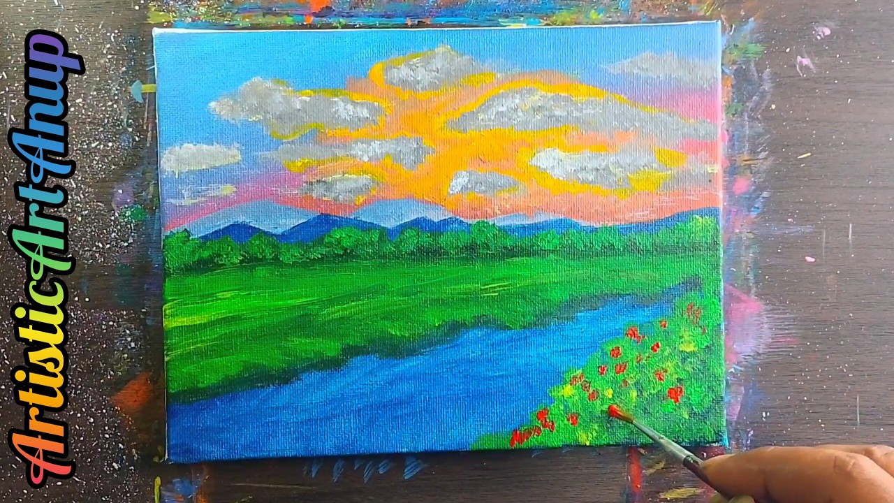 easy  acrylic scenery painting for beginners