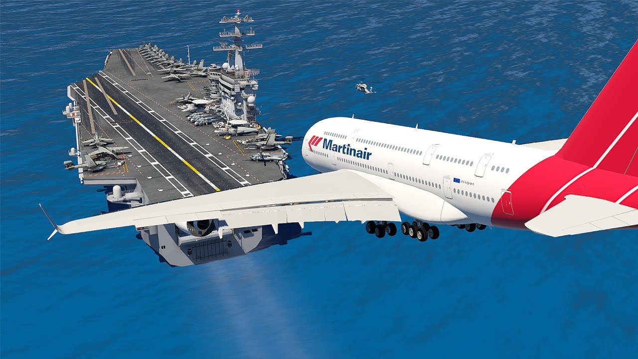 Самая тяжелая в мире посадка А380 на авианосец | X-Plane 11