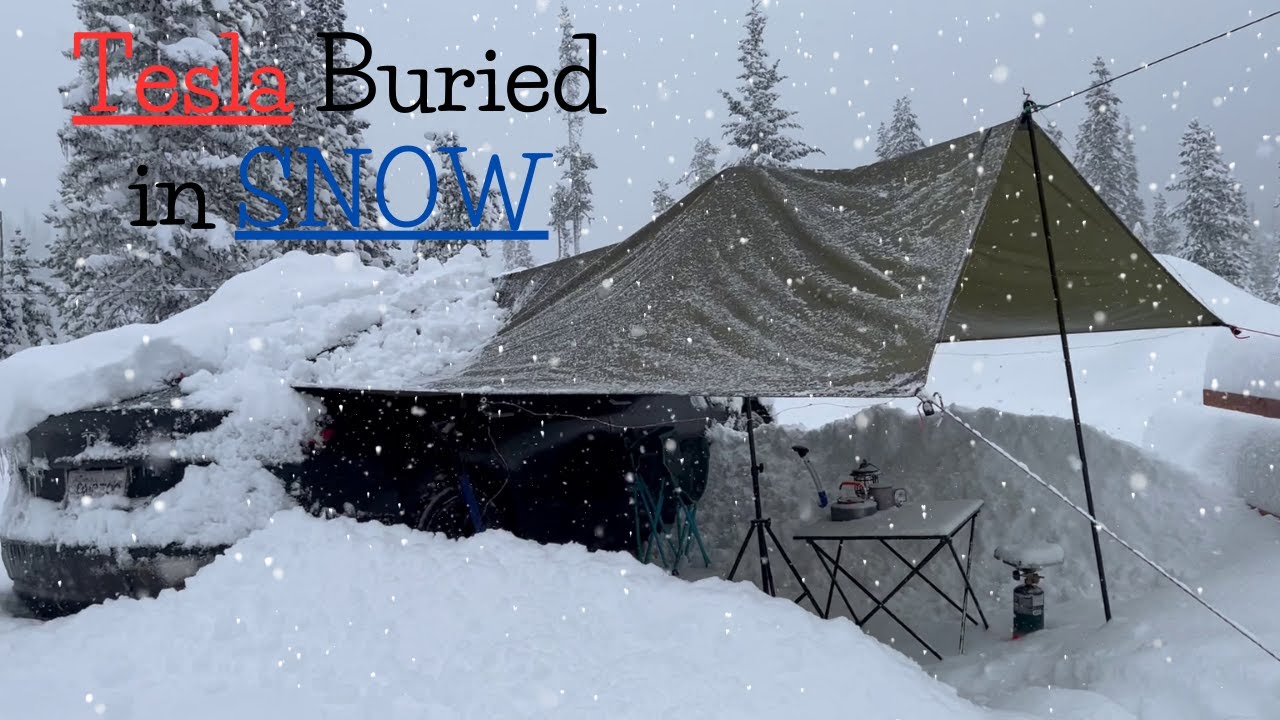TESLA Car Camping got Buried in SNOW Overnight ❄🥶