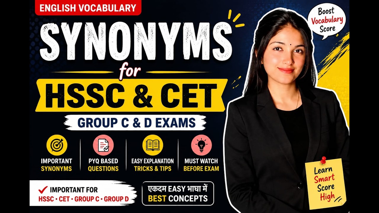 HSSC CET English | Synonyms | Lecture 2 | Important Questions and PYQs