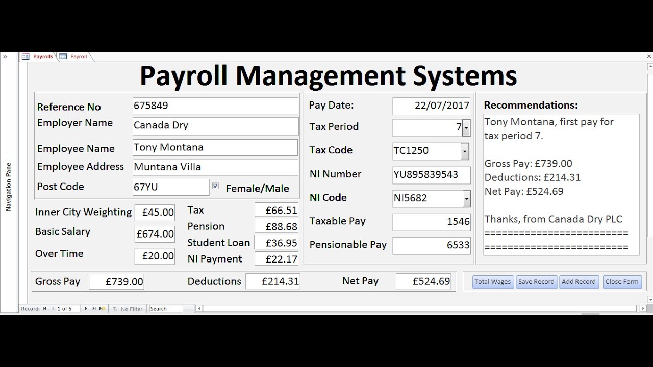 How to Create Payroll Management Systems in Microsoft Access 2016 using Form -  Full Tutorial