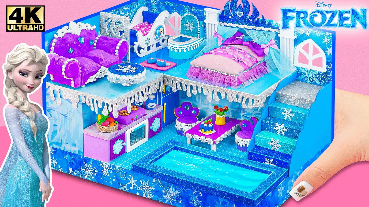 Build Elsa's Dream Ice Palace with Bedroom, Kitchen from Cardboard, Clay ❄️ DIY Miniature House