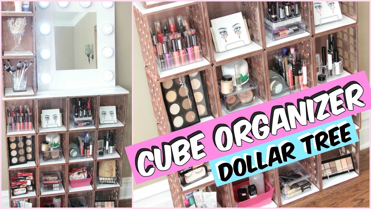 DOLLAR TREE CUBE ORGANIZER VANITY TUTORIAL D.I.Y