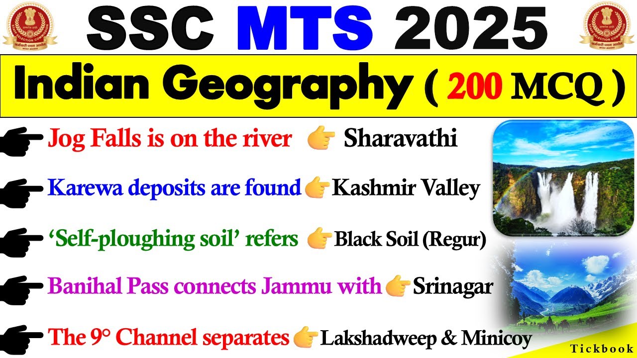 INDIAN GEOGRAPHY 200 MCQ For SSC MTS 2025 🔥 | GK For SSC MTS Exam 2025 | Tickbook