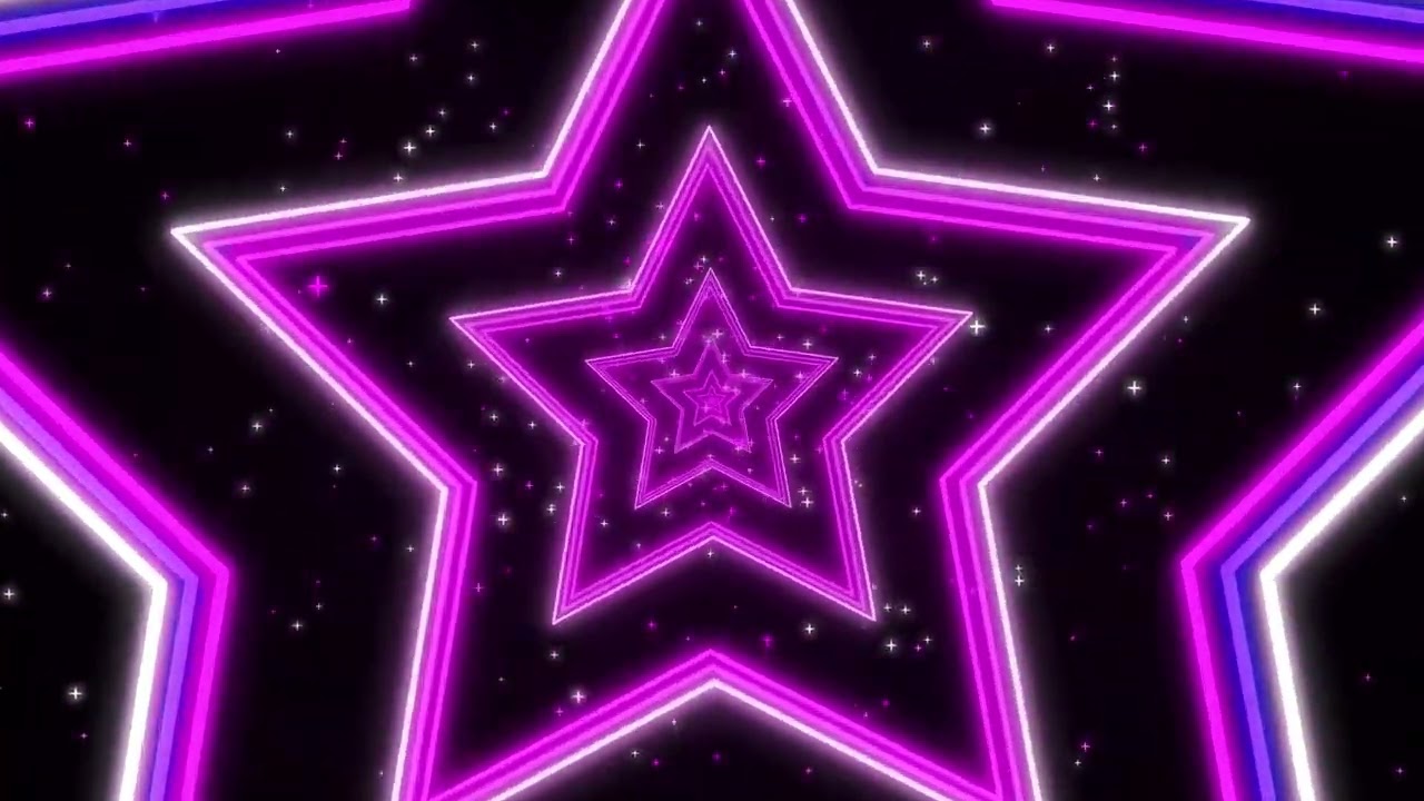 Pink and Purple Shining Stars Neon Lights Tunnel | 4k abstract background screensaver with particles