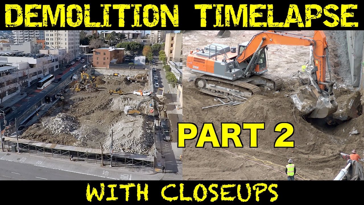 Demolition time-lapse with closeups of a former TV studio building (Part 2)