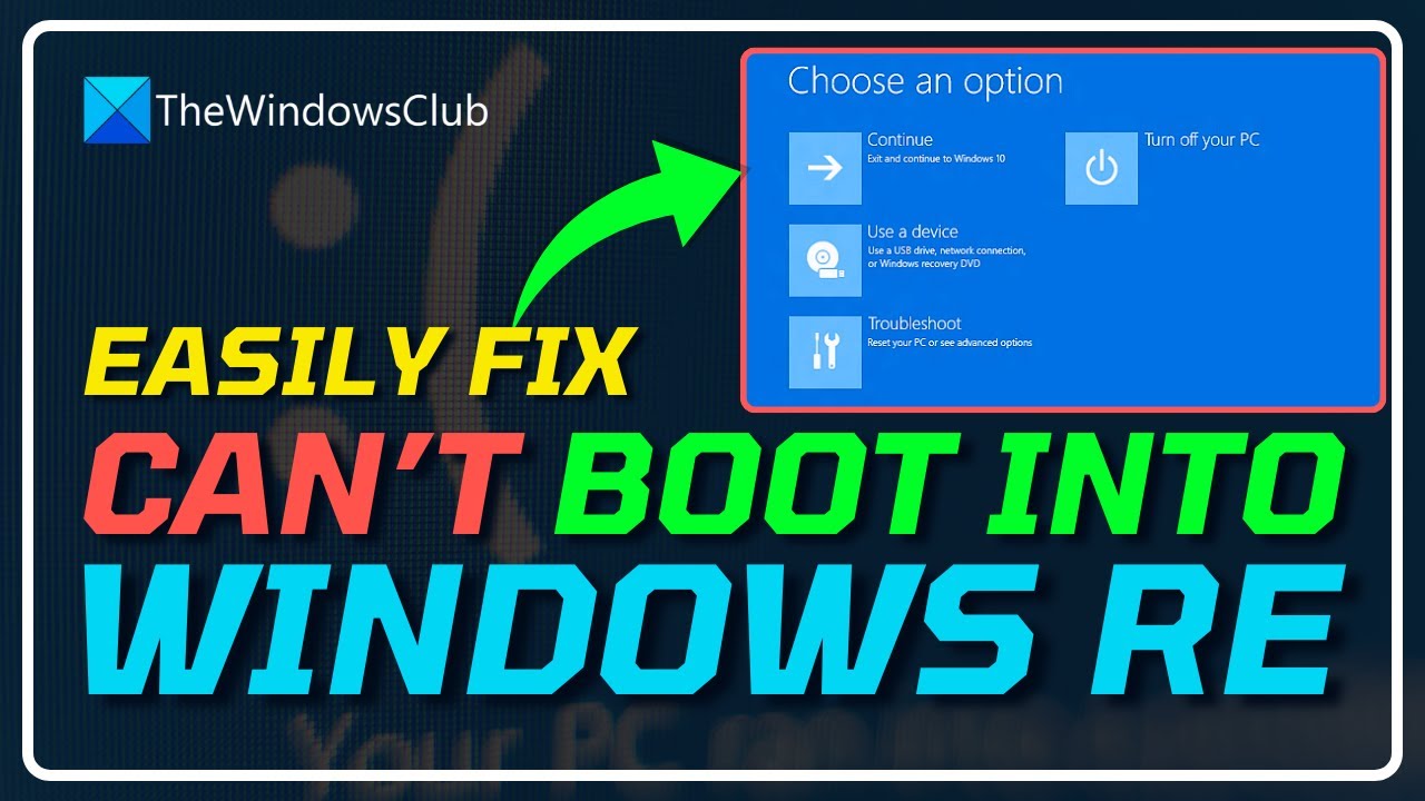 Cannot boot into Windows Recovery Environment or Advanced Boot Options