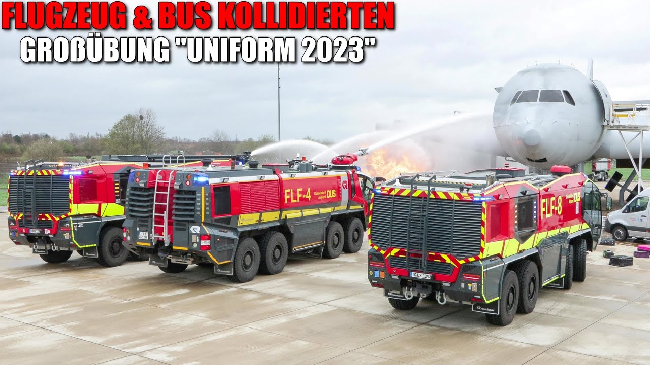 [GROßALARM AM FLUGHAFEN DÜSSELDORF!] - Flugzeug kracht in Bus & geht in Flammen auf ~ Großübung -