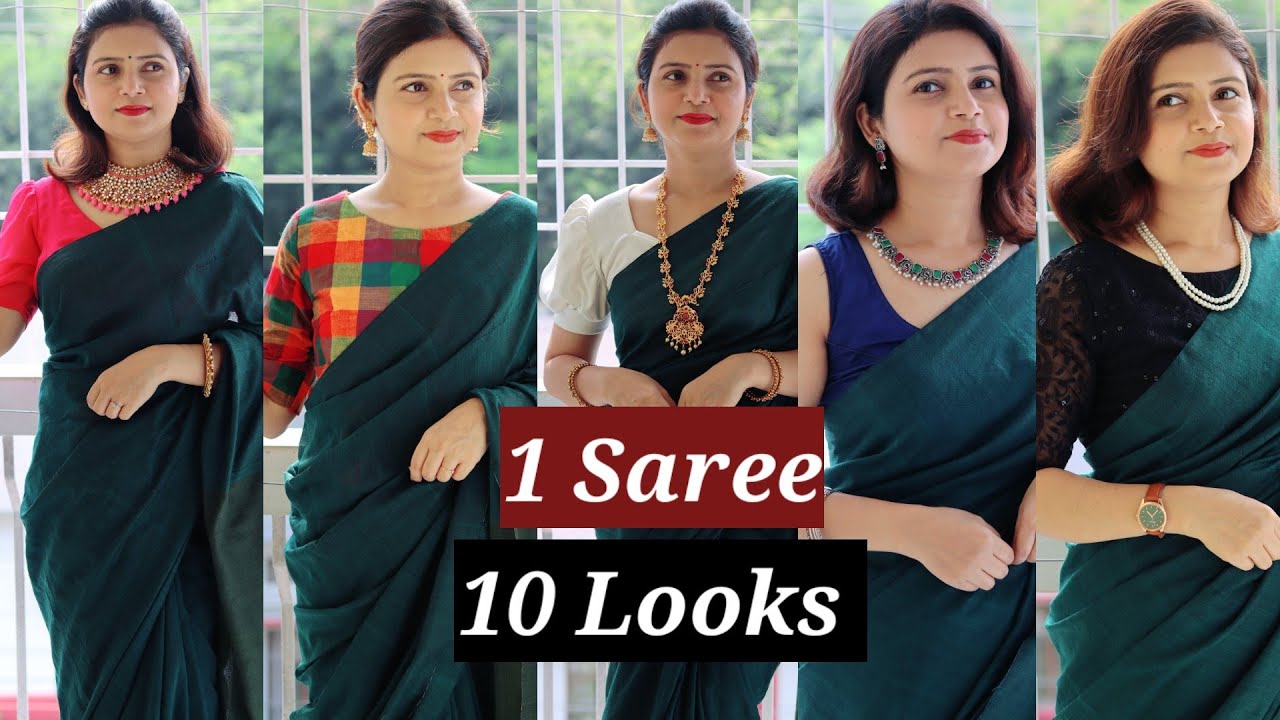 1 Saree 10 different ways | Stylish Saree Looks | 1 Saree 10 Blouse | MomaTiara