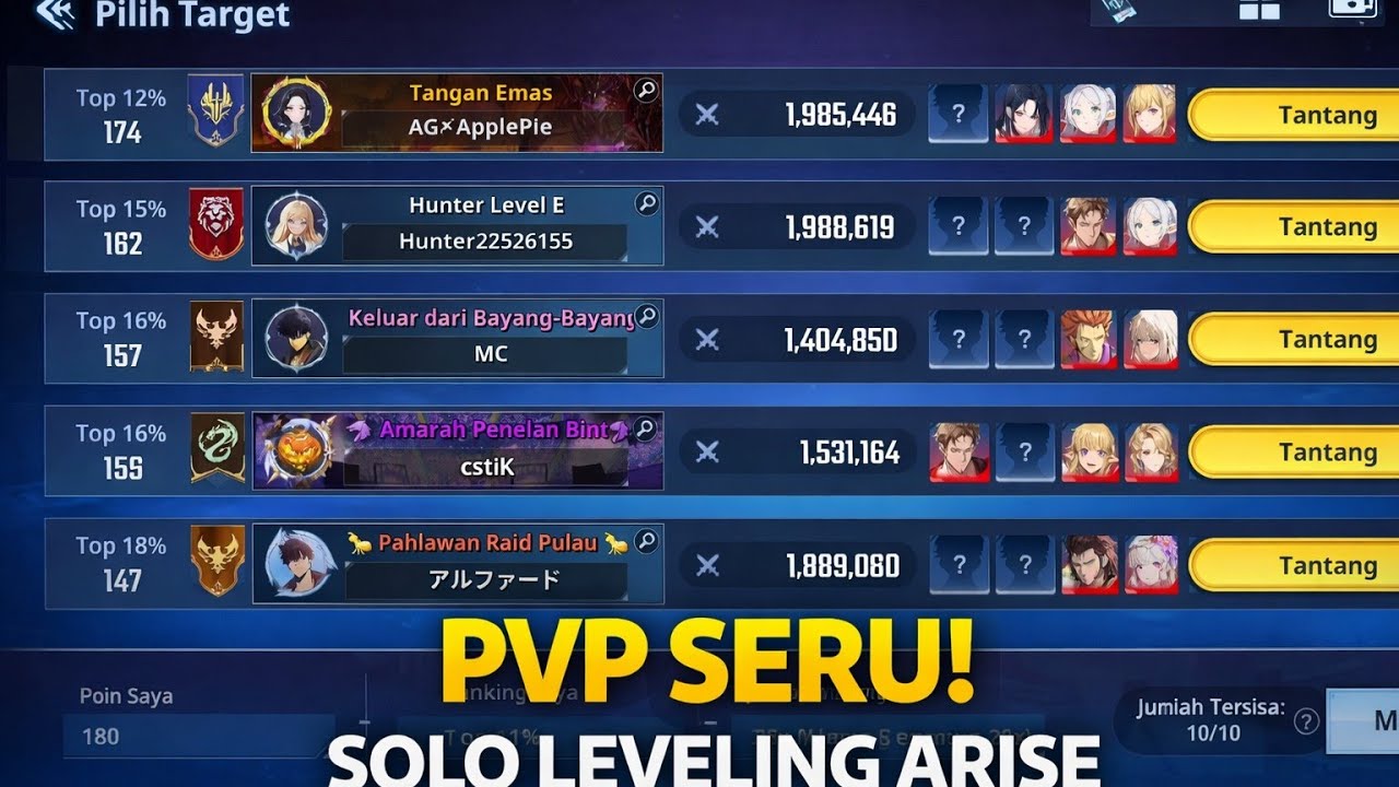 PVP SOLO LEVELING ARISE  PILIH TARGET PALING EMPUK?! | PUSH RANK