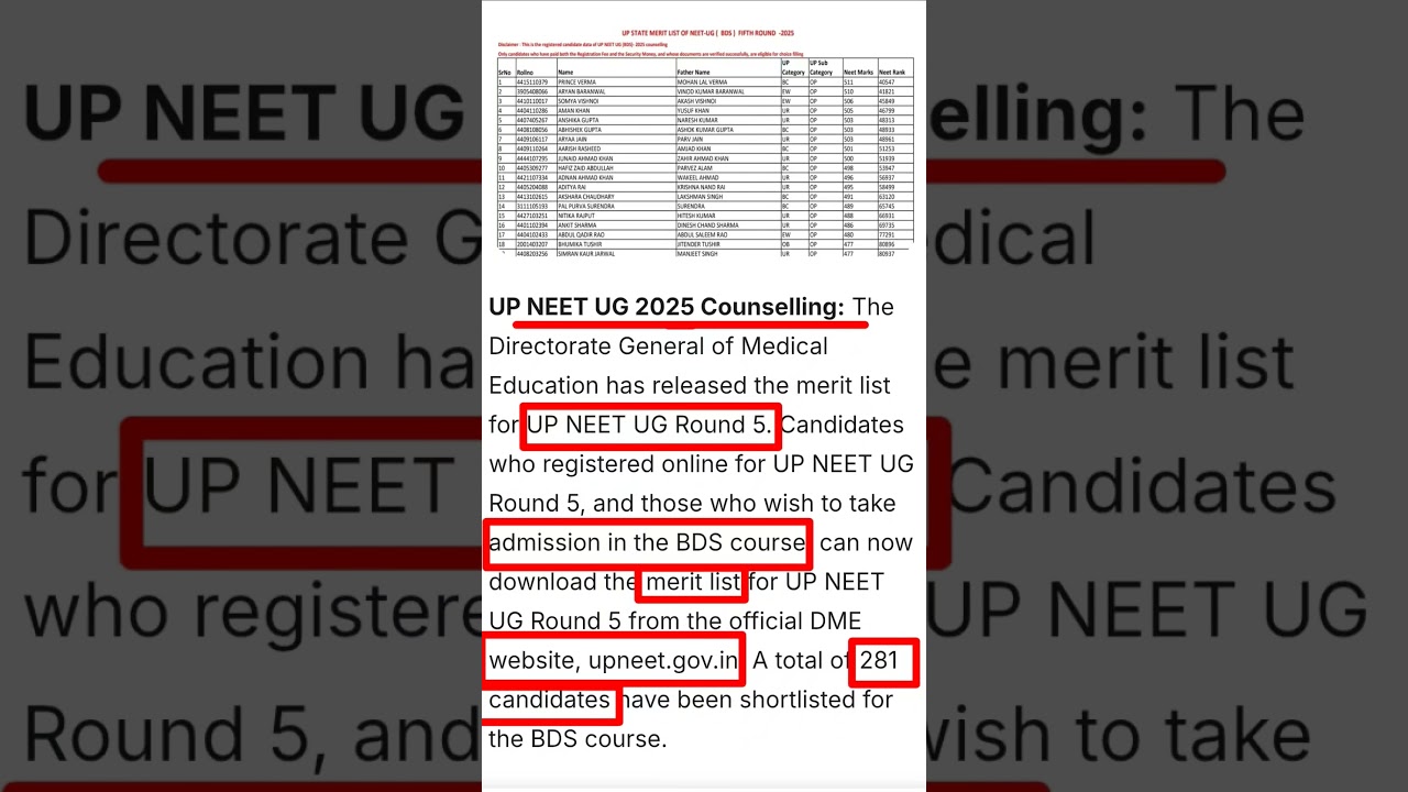 UP NEET UG 2025 COUNCLING 