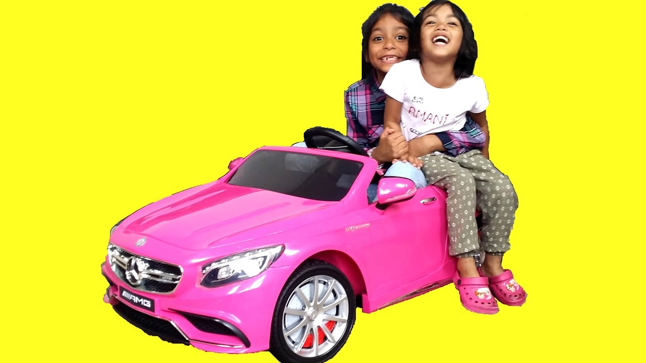 Little Girls Unboxing Pink Mercedes S63 AMG Ride On Car | Power Wheels Toy Fun Park Playtime Review
