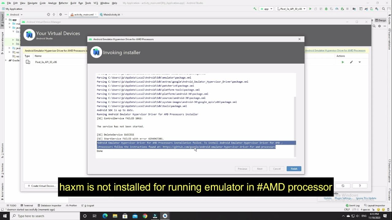 HAXM is not installed for the running emulator in android studio for #AMD processor | windows 10