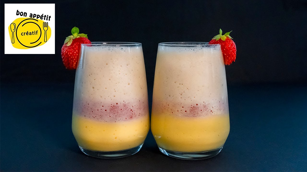 Recette de Smoothie avec des fraises🍓, de la mangue🍈 et des bananes🍌