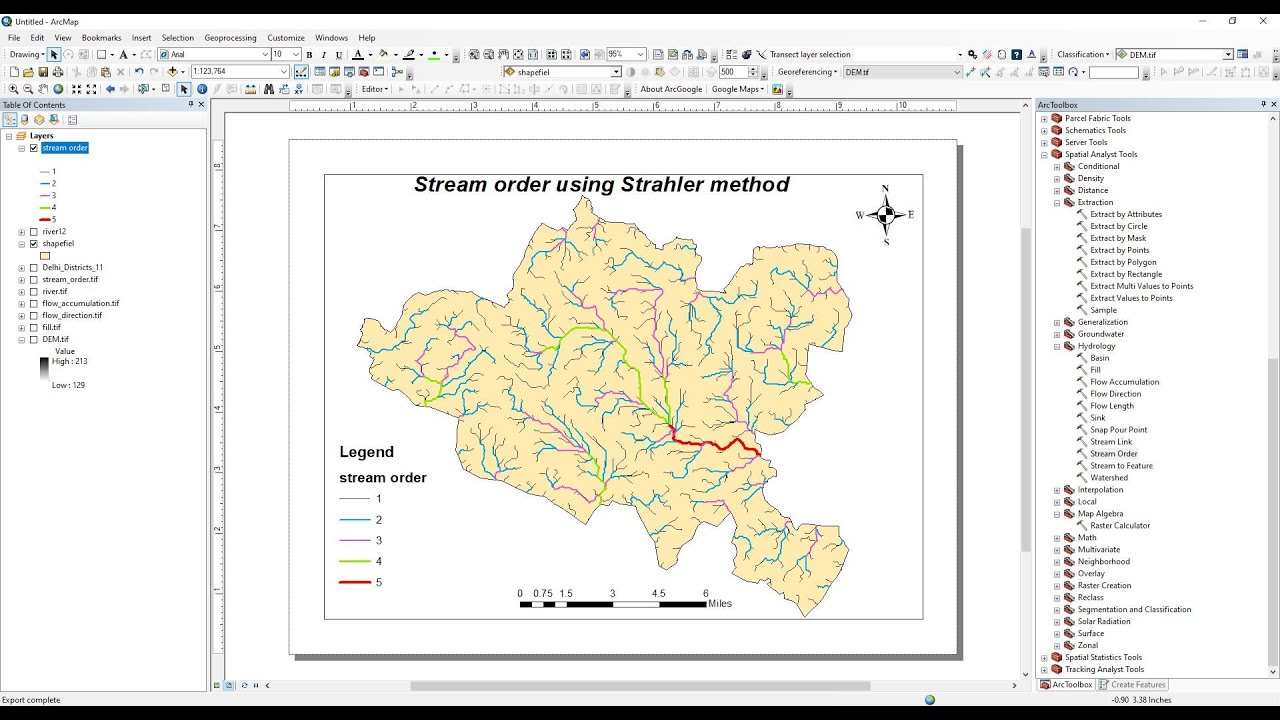 Stream order using Strahler method